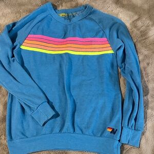 Aviator Nation Blue Crewneck with Neon Stripes